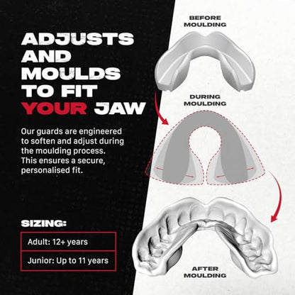 SAFEJAWZ Mouth Guard, Dual Layer Mouthguard for Adults with Case, Easy Fit Remoldable Mouthpiece for Football, Boxing, Lacrosse, MMA, Basketball & All Contact Sports (Adult 12+ Years, Black Fangz)