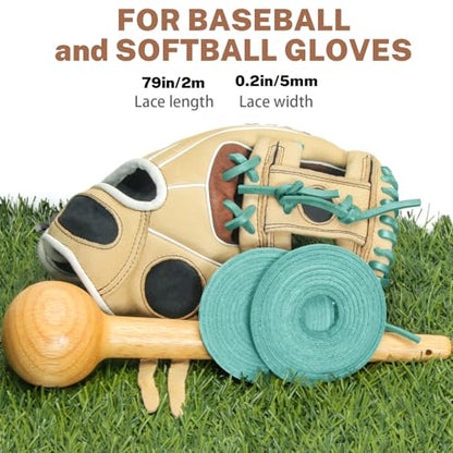 Softball Baseball Glove Lace, Mitt Lace Repair Kit Includes 2 Leather Laces and Lacing Needle for Catcher's Glove - color: Mint Green