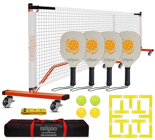 Portable Pickleball Net Set, 22FT Regularion Size Pickle Ball Net with Paddles Set, Outdoor Pickleballs and Carry Bag, Easy Setup for Indoor, Outdoor, Driveway - color: Orange, style: Pickleball Net with Wheels