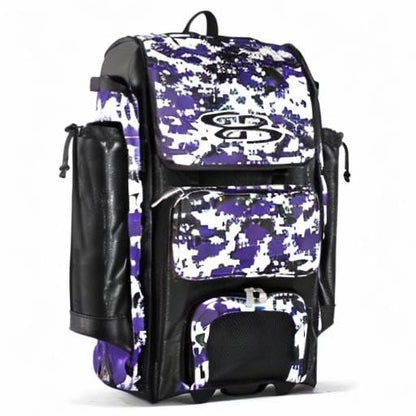 Boombah Catchers Superpack Hybrid Rolling Digital Camo Bat Bag - Multiple Colors - Wheeled & Backpack Version - color: Black/Purple