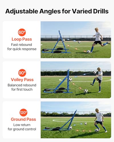 VEVOR Soccer Rebounder Net, Quick-Switch Angle Soccer Goal Rebounder for Control, Passing Practice, Heavy-Duty Iron Frame & PE Net, Easy Setup Ball Training Equipment for Teens&Adults - size: 3.7x3.7FT