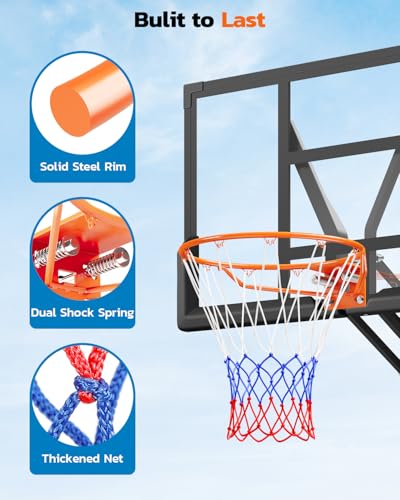 Yohood 18" Basketball Rim, Heavy Duty Solid Steel Rim for Wall Mount & Hoop Replacement, Double Spring Basketball Rim with All Weather Net, More Compatible Multi-Hole Design