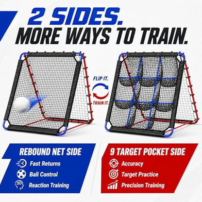 Pro-Grade 12-Angle Baseball & Softball Rebounder Net | with 9-Pocket Target for Pitching & Hitting Practice | Portable Multi-Sport Trainer for Soccer, Lacrosse, Volleyball