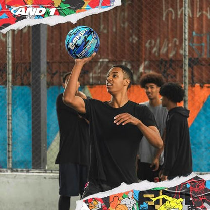 AND1 Xcelerate Rubber Basketball: Official Regulation Streetball, Made for Indoor/Outdoor Games - color: Blue Camo, style: Basketball w/ Pump