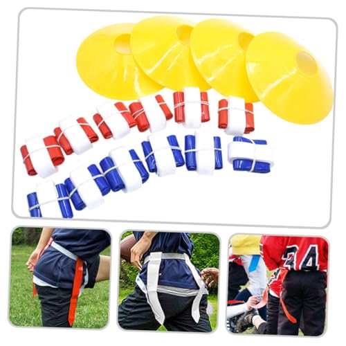 BESTonZON Flag Football Belt Set with 10 White Waist Belts, 30 Flags, 4 Marker Cones, Game Equipment for Youth Football Training and Competition