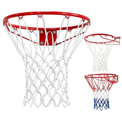 2 Pack Heavy Duty Basketball Net Replacement,2025 Upgrade Heavy Duty Basketball Net, All Weather Anti Whip,12 Loops Fits Standard Indoor or Outdoor Rims - color: White+White&Red&Blue