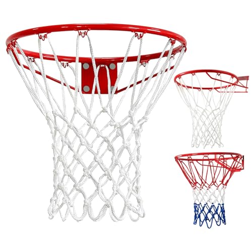 2 Pack Heavy Duty Basketball Net Replacement,2025 Upgrade Heavy Duty Basketball Net, All Weather Anti Whip,12 Loops Fits Standard Indoor or Outdoor Rims - color: White+White&Red&Blue