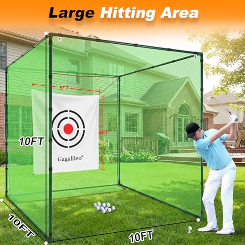 Gagalileo Golf Cage Net with Steel Frame and Target: 10X10X10FT Heavy Duty Practice Net for Backyard Driving & Indoor Driving Range Outdoor Training - style: 10X10X10FT Without Bottom