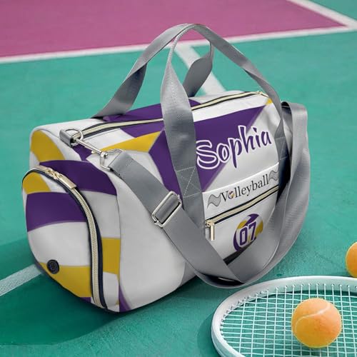Personalized Volleyball Purple Yellow Multi-Function Travel Duffel Handbag Large Capacity Handbag Women Men Gym Yoga Ballet with Name - color: Volleyball 2