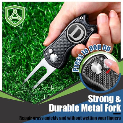 Golf Divot Repair Tool with Letter Custom Monogrammed Initial Ball Marker Divot Tool New Year Golf Gifts Foldable Metal with Magnetic Putt Alignment for Men Father Golfer - color: Black, style: Letter D