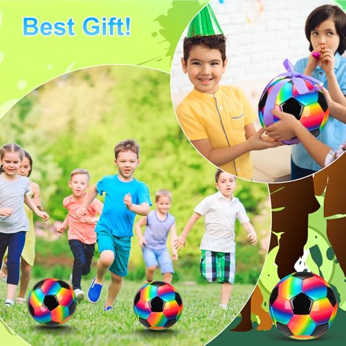 Retisee 2 Pcs Rainbow Soccer Ball with Pump Official Size Indoor Outdoor Soft Inflatable Soccer Sport Gift for Adult for Practice Game Back to School - size: Size 4