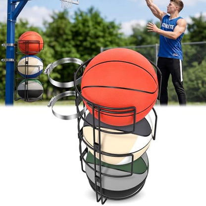 3 Floor Outdoor Vertical Basketball Holder Standing Pole Mount Ball Racks Wall Mount Sport Organizer for 3 Balls for Outdoor Garage Gym Sportground