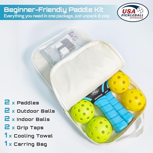 Pickleball Paddles Set, USAPA Approved Carbon Fiber Pickleball Set of 2 with Beginner Pickleball Rackets, Indoor Outdoor Pickle Balls for Adults Men Women, JT-1 - color: Blue