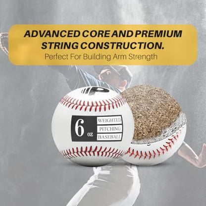 Premier Pitching Weighted Leather Baseballs | Weighted Training Balls to Improve Power & Pitching Training | Increase Pitch Velocity for All Skill Levels - size: 6 oz