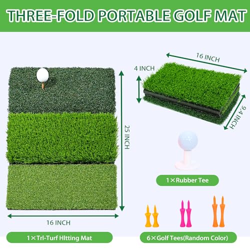 Golf Hitting Mat,Thickened Tri-Turf Golf Practice Mat For Indoor Outdoor Training,Swing Path Hitting Turf Mat With Non-Slip EVA Backing,Portable Golf Accessories Gifts For Men& Dad &Husband