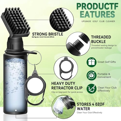 Golf Club Cleaner Brush Kit, Golf Groove Scrubber with Retractable Clip/Golf Groove Sharpener/Golf Towel/Brush Head, 4Oz Squeeze Bottle for Cleaning with Nylon Bristles, Golf Accessories for Men Women - style: 1PACK GOLF CLEANER