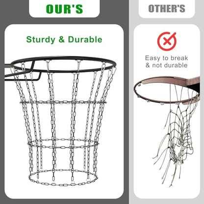 Insaga Chain Basketball Net Heavy Duty Metal - 19'' Basketball Chain Net for Hoop Outdoor Indoor Replacement, Rustproof Steel Chain Net for Standard 12-Loop Rim, Easy to Install