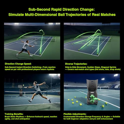 ADIBO Tennis Ball Machine, Internal Oscillation, Authentic Programming, Dual Motors with Topspin & Backspin, 160+ Balls, 6-Hour Non-Stop Runtime, Stable Voltage Contro (T500 PRO)