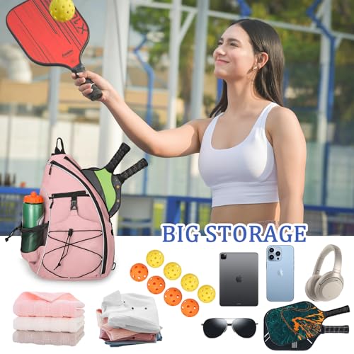 Goloni Pickleball Sling Bag for Men Women, Lightweight Pickleball Backpack with Fence Hook - color: Pink