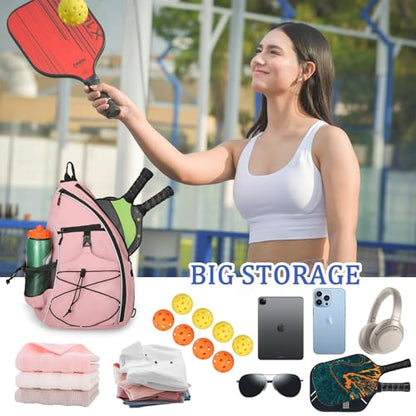 Goloni Pickleball Sling Bag for Men Women, Lightweight Pickleball Backpack with Fence Hook - color: Pink