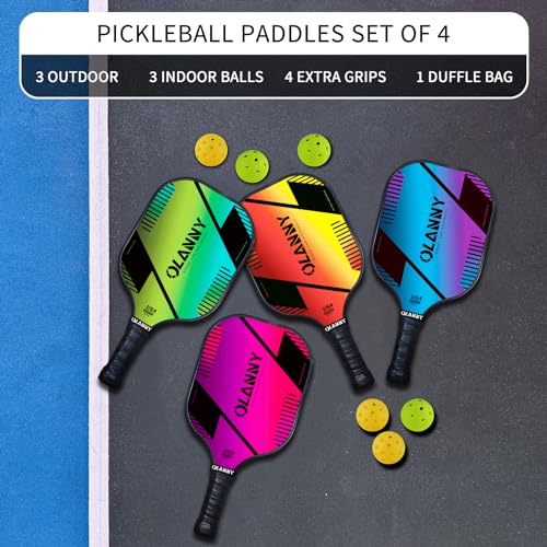 OLANNY Graphite Pickleball Paddles Set- Premium Rackets Fiber Face & Polymer Honeycomb Core Pickleball Set Includes Pickleball Paddles + Pickleball Balls+ Replacement Soft Grip + 1 Bag - color: gradient Pickleball Paddles