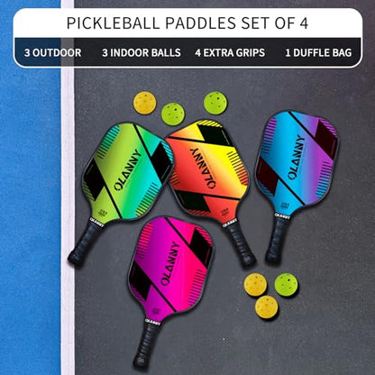 OLANNY Graphite Pickleball Paddles Set- Premium Rackets Fiber Face & Polymer Honeycomb Core Pickleball Set Includes Pickleball Paddles + Pickleball Balls+ Replacement Soft Grip + 1 Bag - color: gradient Pickleball Paddles