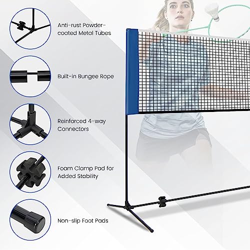 GYMAX Badminton Net, Height Adjustable Tennis Net Set w/Poles, 2 Birdies & Carry Bag, Easy Setup Pickleball Net Sports Net, Portable Volleyball Net for Indoor & Outdoor Game Beach, Backyard