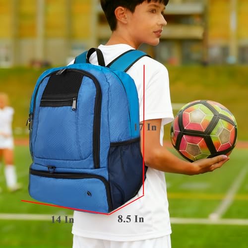 Soccer Bag, Basketball Backpack, Sports Equipment Bag with Shoes and Ball Compartment Holds Sneaks, Helmet, Basketball, Football, Vollyball, Gloves - color: Blue/Black