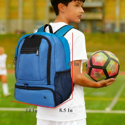 Soccer Bag, Basketball Backpack, Sports Equipment Bag with Shoes and Ball Compartment Holds Sneaks, Helmet, Basketball, Football, Vollyball, Gloves - color: Blue/Black