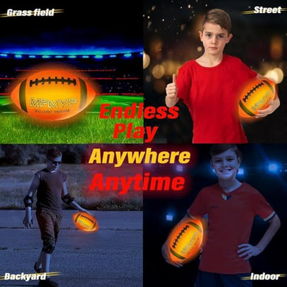 Glow in The Dark Football, Light Up LED Football Size 6, USB Rechargeable, Cool Outdoor Sports Boy Toys for Night Games, Birthday Gifts for Kids & Teens Age 6–12 - size: Size 6
