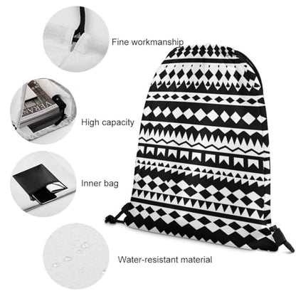 Sports Drawstring Bag Gym Sackpack Waterproof String Backpack for Running Training Fitness Men Women Unisex, Native Southwest American Indian Aztec Black Art Bags - color: Picture (753)