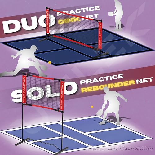 Mini Pickleball Dink Net, Small Size Set 4ft + 7ft, Paddles, Court Markers, 6 Balls, Bag, Rebounder Practice Trainer, Master Pickle Ball, Home Equipment Portable, Adjustable, Indoor, Outdoor, Driveway