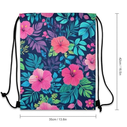 Gym Drawstring Backpack Water Resistant Sackpack with Compartment for Swimming Beach Sports Travel Unisex, Charming Hawaii Flower Bags - color: Picture (1003)