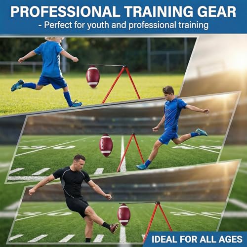 Football Kicking Holder Tee, Metal Foldable Kicking Stand, Adjustable Height Heavy Duty Steel Kickoff Equipment Compatible for Adult and Youth Training