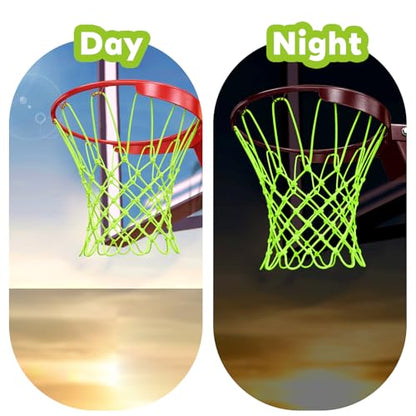 Nogeqi Nightlight Basketball Net Replacement, Basketball Hoop Net, Nylon Basketballs Nets Heavy Duty Outdoor, Fits Outdoor Indoor Standard Rim, All Weather Anti Whip Anti-Entanglement(12 Loops)