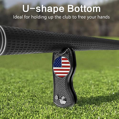 FINGER TEN Golf Divot Repair Tool and Ball Marker Switchblade Value Pack, Foldable Magnetic Stainless Steel with Pop-up Button for Men Women - color: 2 in Black+2 Ball Marker