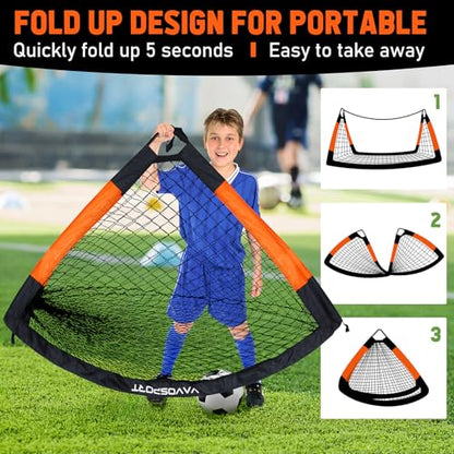 VAVOSPORT Kids Soccer Goals for Backyard Set, 2 of 4x3 / 6x4 ft Portable Soccer Goal Nets, Pop Up Mini Toddler Soccer Net Training Equipment & Ball, Cones for Ages 3-14, Outdoor Games Gifts for Kids