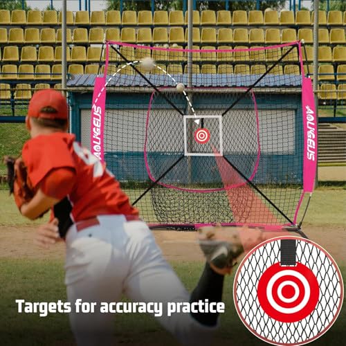 6'X6' Baseball Softball Practice Net,Pitching Net,Batting Net,with Bonus Strike Zone,Target and Bow Frame,for Hitting,Pitching,Catching - size: 6 x 6 FT, style: Strike Zone Version-Purple