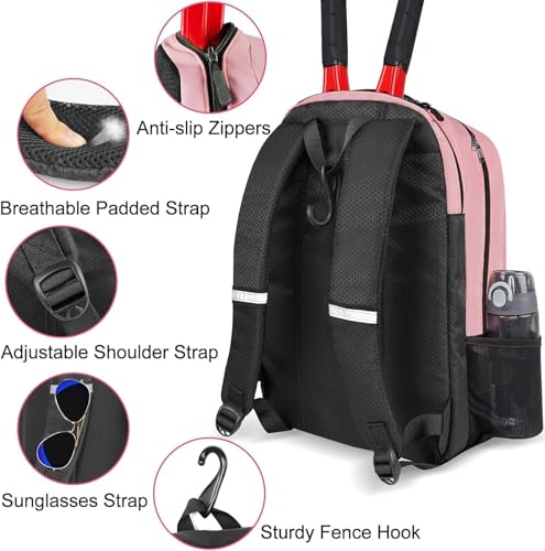 Ytonet Tennis Bag Tennis Backpack for Women Men 2 Rackets with Insulated Pocket Ventilated Shoe Compartment
