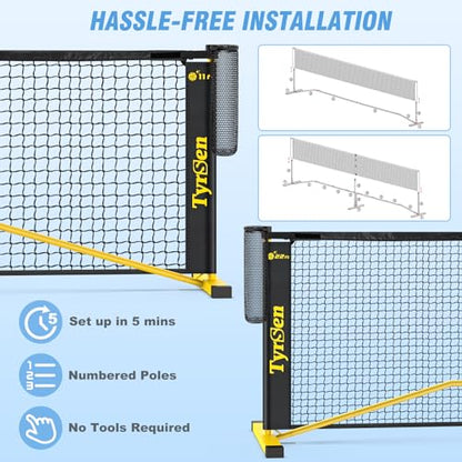 Portable Pickleball Net for Driveway, 22 FT Regulation Size & 11 FT Half Court Size Pickle Ball Net with Ball Collector, 2-in-1 Pickle Ball Net with Carry Bag for Garages Backyard