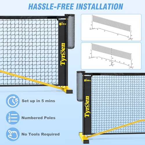 Portable Pickleball Net for Driveway, 22 FT Regulation Size & 11 FT Half Court Size Pickle Ball Net with Ball Collector, 2-in-1 Pickle Ball Net with Carry Bag for Garages Backyard - style: Pickleball Net with Court Markers