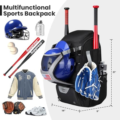Softball Bag,Softball Bat Bag For Youth Adults,Baseball Bag with Fence Hook for TBall Bat & Equipment,Lightweight Baseball Bat Backpack with Shoe Compartment,Large Main Compartment for Helmet - color: Black