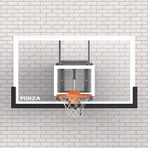 FORZA Wall Mounted Glass Basketball Backboard & Hoop - Adjustable Height with Breakaway Rim [3 Sizes]