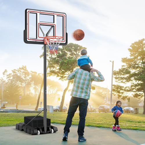Giantex Portable Basketball Hoop Outdoor - 7.4-10 FT Height Adjustable Basketball Goal System w/ 44 Inch Shatterproof PC Backboard, Fillable Base, Basketball Hoop Indoor for Adults, Backyard, Driveway