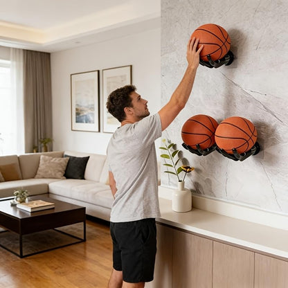 Ball Holder Wall Mount, No-Drill Storage Rack for Basketball, Soccer, Volleyball, Sports Ball Display Organizer, 1 Pack (Black)