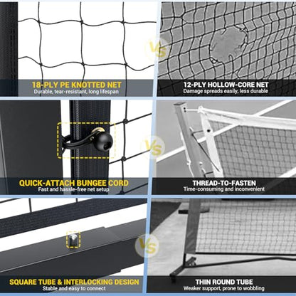 Pro Pickleball Net – Hand Winch Tension System, 22ft Tournament-Grade, Anti-Sag, Locking Wheels, Heavy-Duty Frame, Easy Setup, Portable & Carry Bag Included