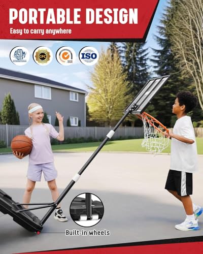 Seray Kids Basketball Hoop Outdoor [Patented 6s Safe-Adjust] 3.2-7.2FT, Indoor/Poolside/Mini Basketball Hoop for Kid/Toddler/Youth/Adult in Backyard/Driveway,Shatterproof Backboard and Enlarged Base