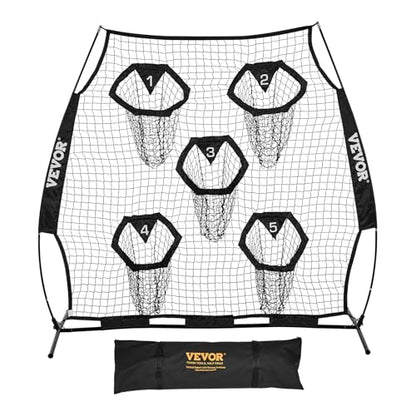 VEVOR 6x6ft Football Trainer Throwing Net, Training Throwing Target Practice Net with 5 Target Pockets,Football Training Equipment Includes Portable Carry Case,Great for Quarterback - color: Black
