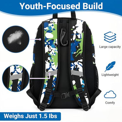 Youth Baseball Bag - Softball Bag for Girls & Boys with Shoes Compartment, Bat Backpack for Baseball, T-Ball & Softball Equipment - color: Camo-Green
