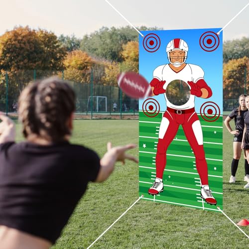 Football Party Decorations Banner Set with 2 Footballs,90x35.4 Inch Sports Birthday Party Backdrop for Boys,Outdoor Games Flag Football Banner for Kids Football Theme Party Supplies